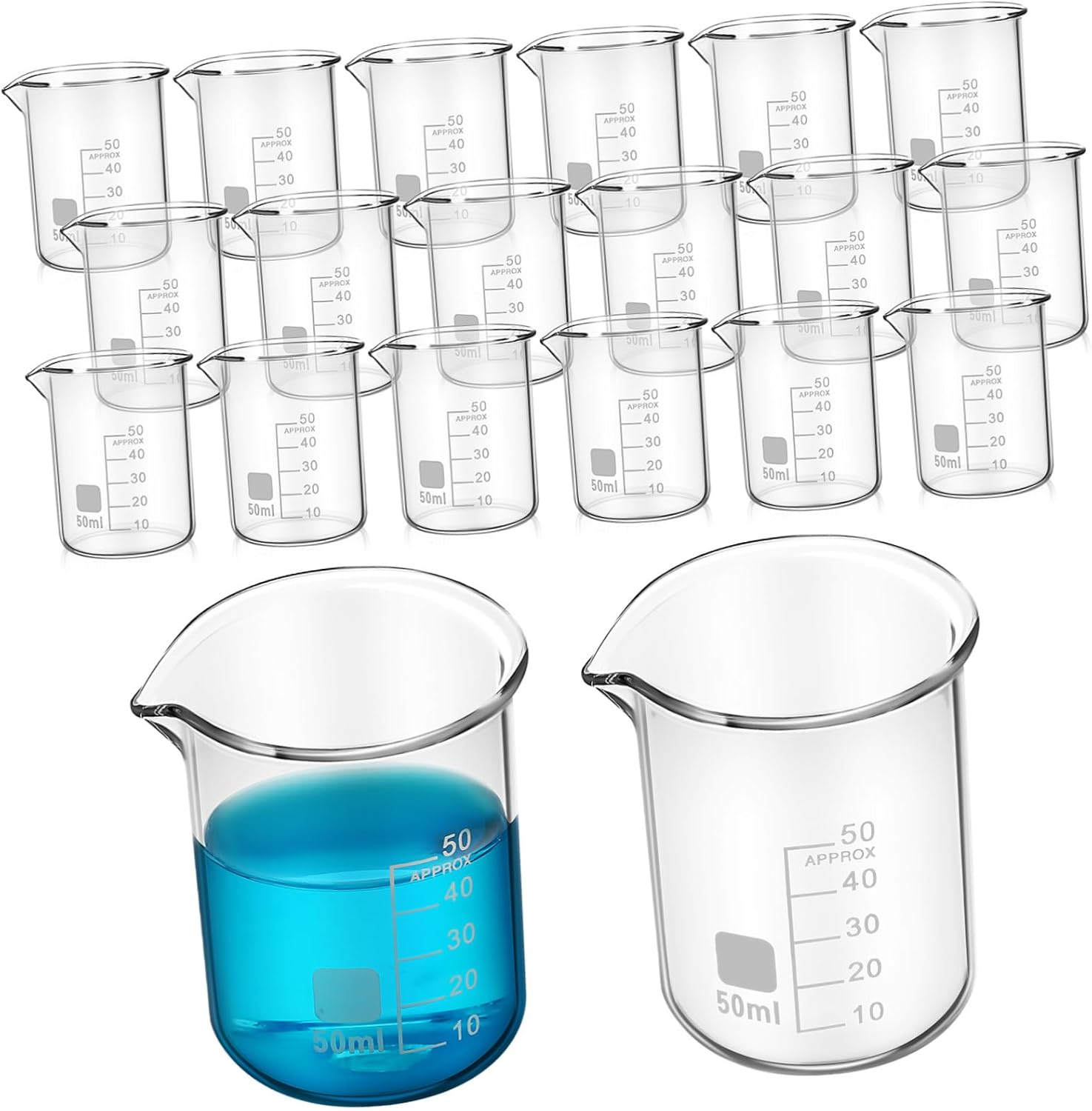 GLEAVI 20pcs Accurate Graduated Beakers Science Lab Glassware Spout Versatile Measuring Cylinders for Experiments