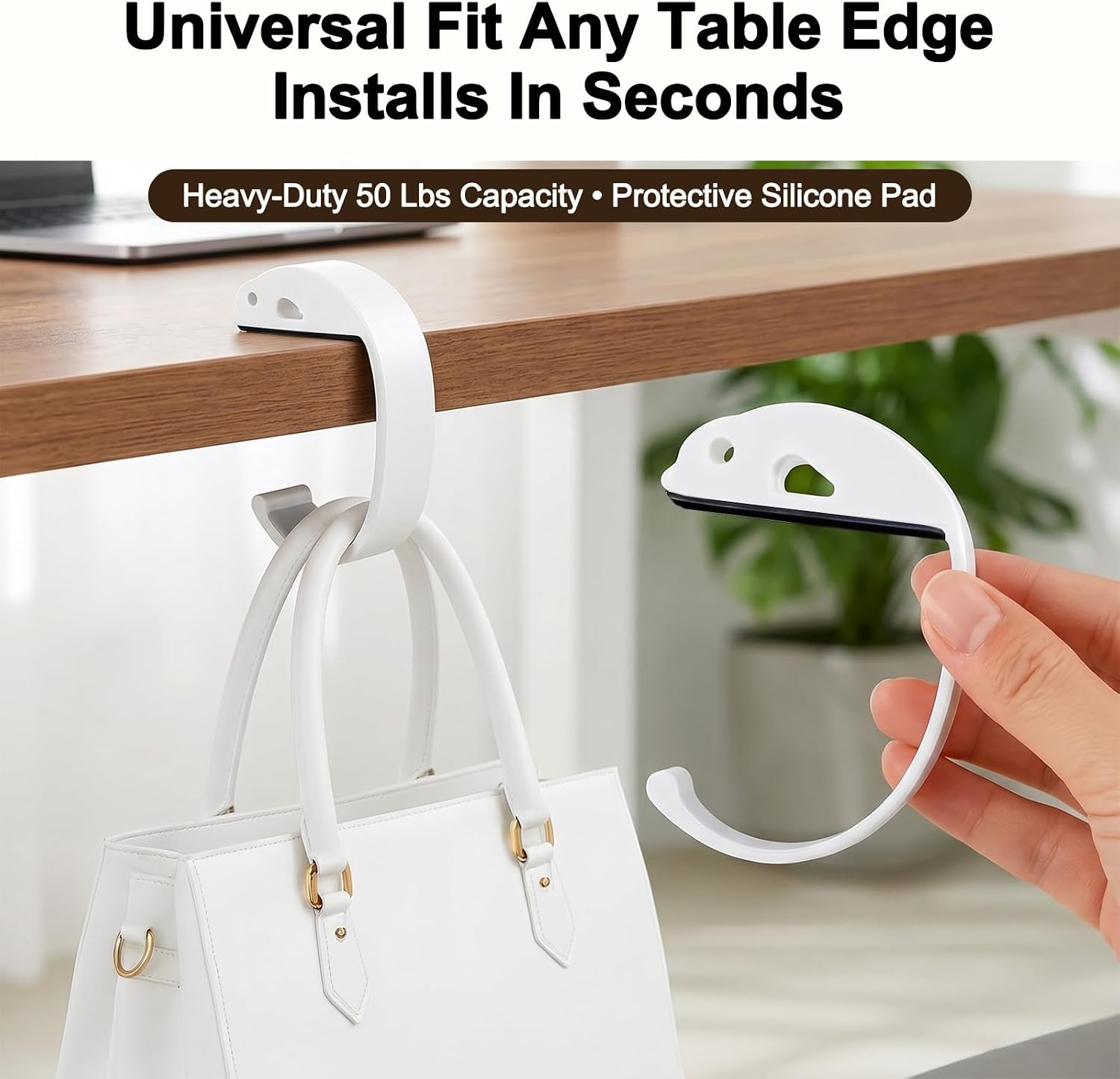 4 Pack Clingy Hook Bags Handbag for Tables, Alloy Heavy Duty Bag Holder for Desk, Portable Table Hooks Purse Hanger Non-Slip