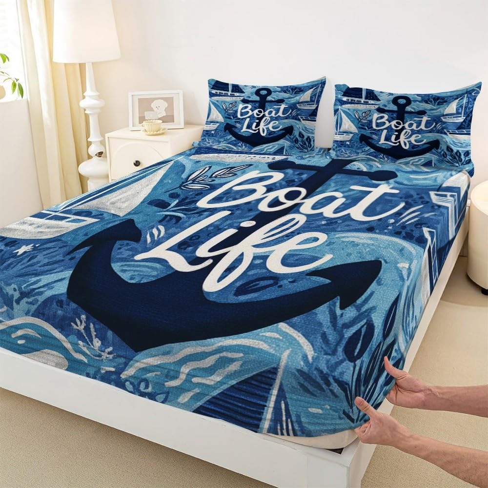 Juegos de Cama Azul Oscuro Sábana Bajera Ajustable 200x200x30cm