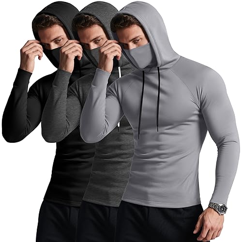 3 Pack Men's Hoodies with Mask Raglan Long Sleeve Sports