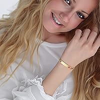 Vista 28 de mnmoom Pulseras de alerta médica para mujer, pulseras de identificación médica de corazón de acero inoxidable con grabado gratuito