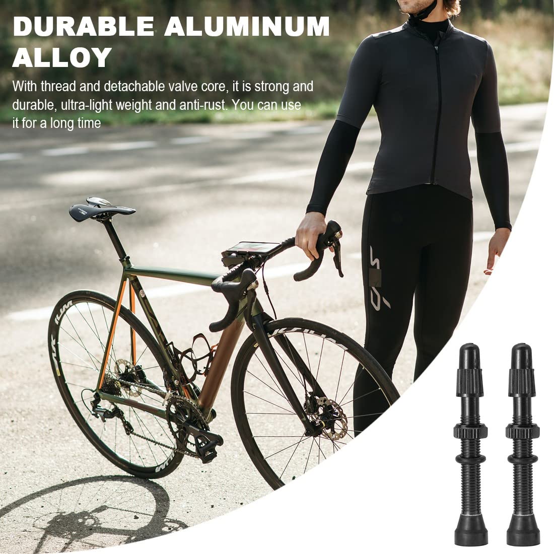 2 valvole senza camera d’aria per valvola Presta per bicicletta, universali, in rame, con coprivalvola e strumento di rimozione del nucleo della valvola, per pneumatici da strada MTB