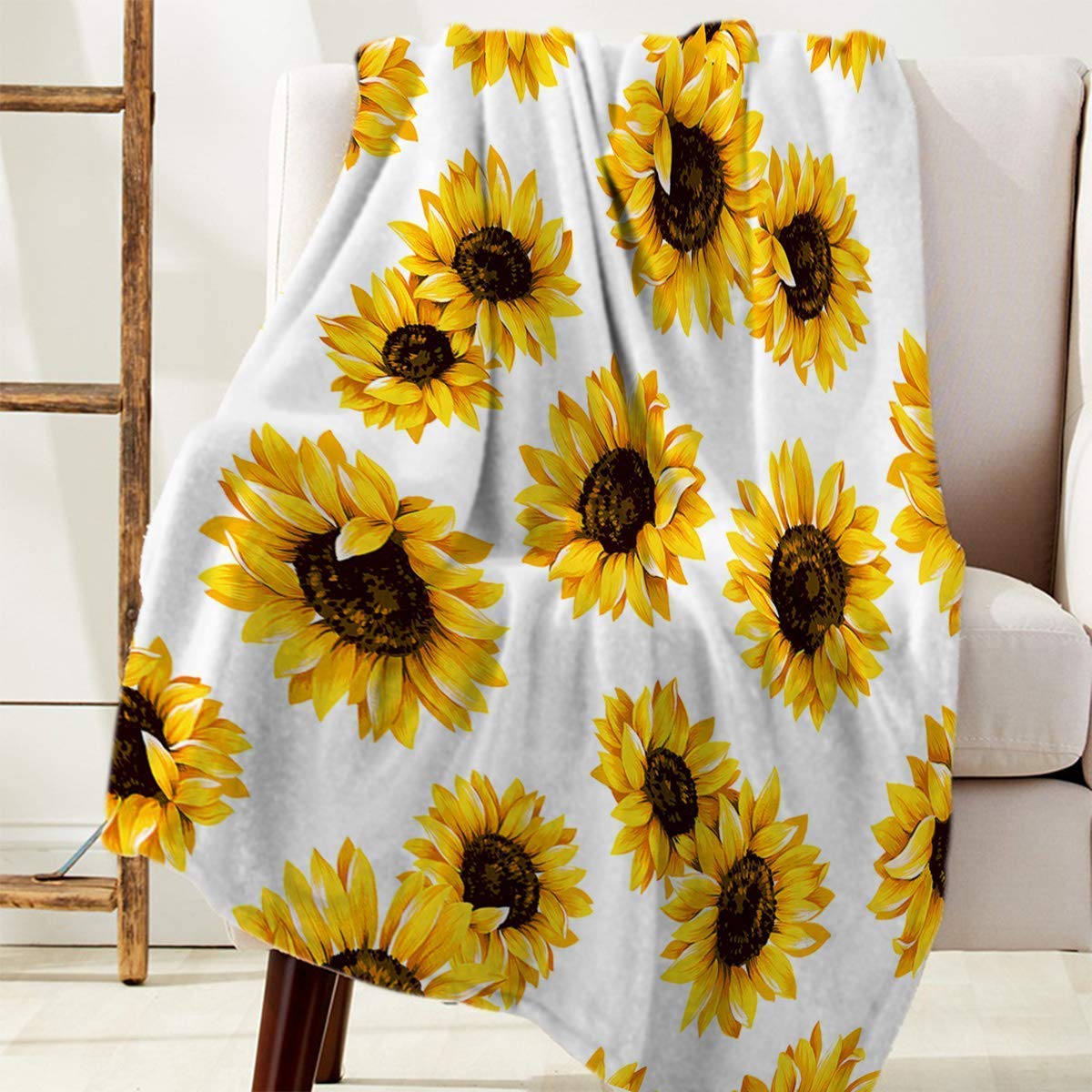 BIGCARJOB Bed Blanket 80x60 inch Flannel Blankets Yellow Sunflower Throw Blanket Lightweight Cozy Plush Blanket for Bedroom Living Rooms Sofa Couch
