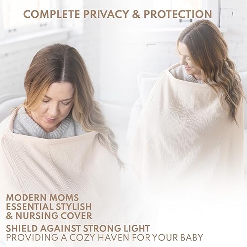 Miniatura 7 de ACTIVE BABY Funda de muselina para lactancia materna con aro ajustable para manos libres, transpirable, cubierta de lactancia 100% muselina de