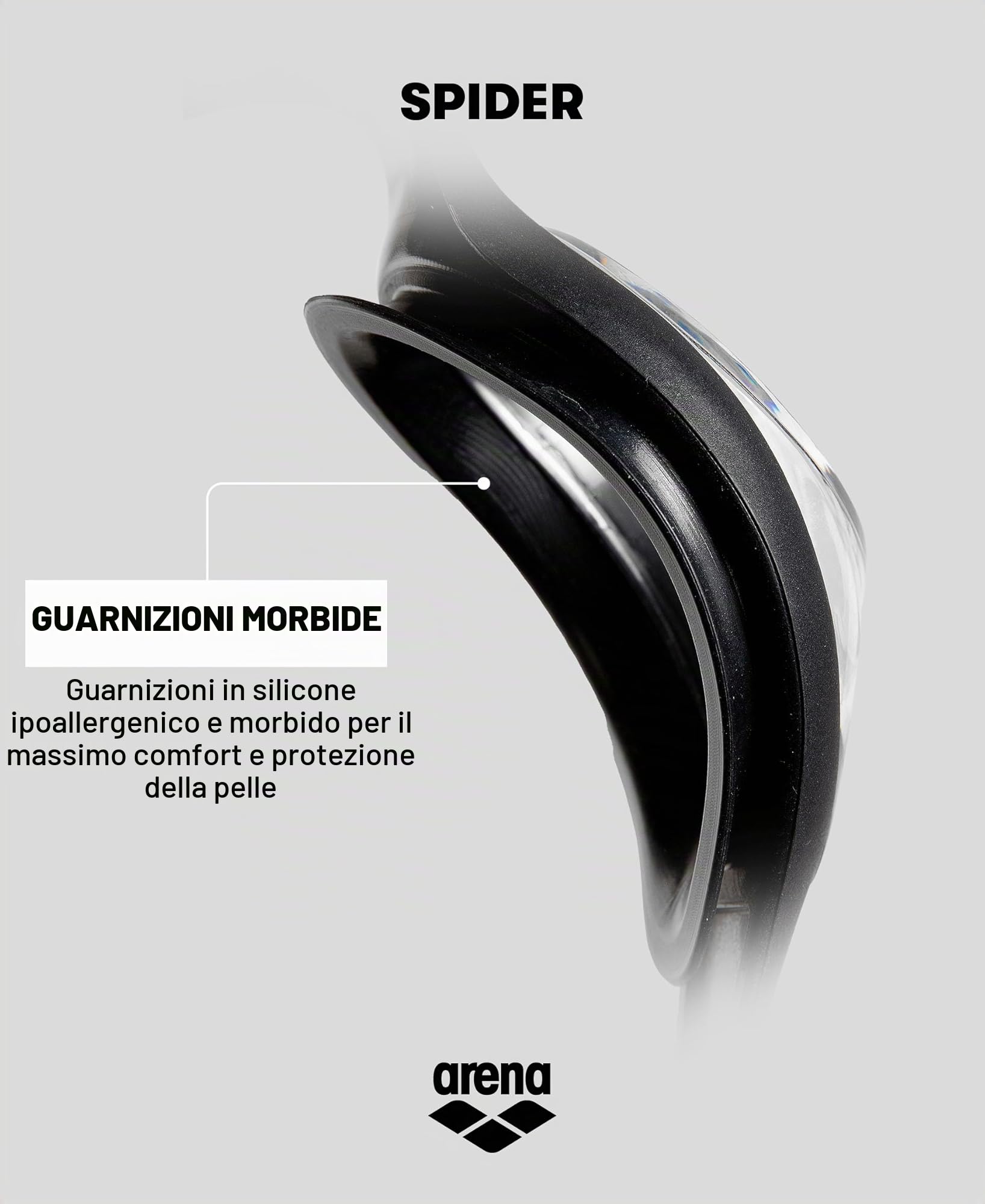 Arena Spider Occhialini Nuoto Anti-Appannamento Unisex Adulto, Occhialini Piscina con Protezione UV, Ponte Nasale Autoregolante, Guarnizioni in Silicone Ipoallergenico