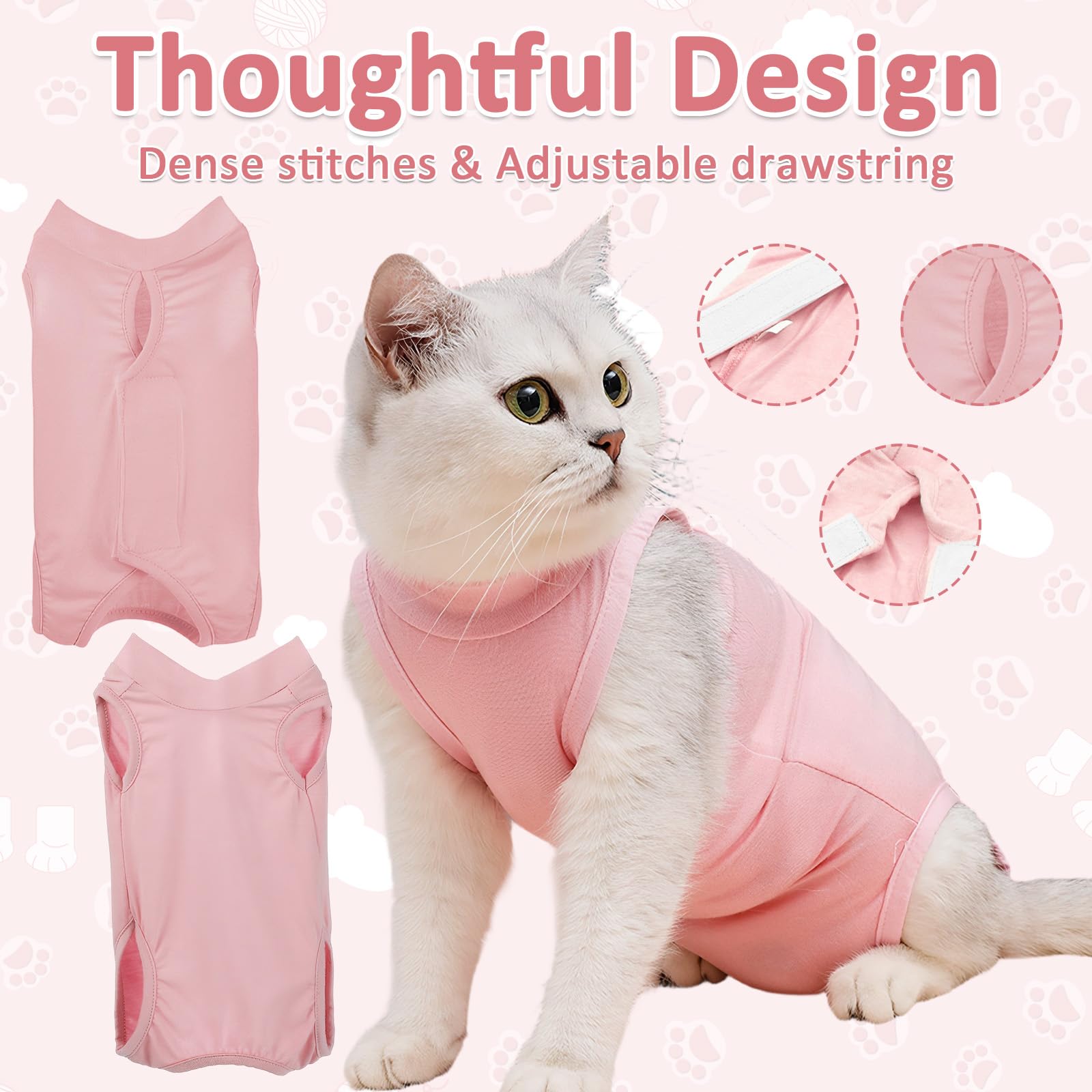 2 Pièces Body Chat Post Operatoire, Gilet de Récupération Confortable et Respirante, Body Chien Anti-Léchage, pour Les Opérations de Stérilisation, Les Phases Sevrage (Gris + Rose)