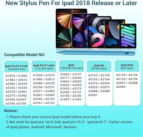 Miniatura 8 de Lápiz capacitivo para Apple iPad Pencil  Bolígrafo para iPad 9, 8, 7 y 6 generación de rechazo de palma para Apple Pencil 2 generación, compatible