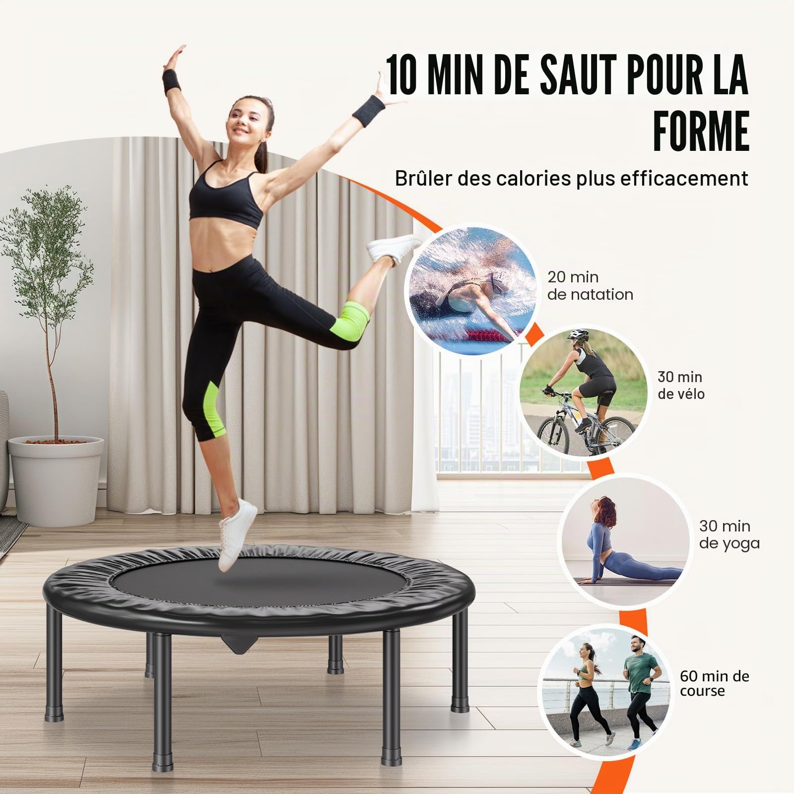 VEVOR Mini Trampoline Pliable, 934 mm, Fitness rebounder, Charge maximale 100 kg, Petit Trampoline d'entraînement d'intérieur Stable et Silencieux, pour Exercice, entraînement, Fitness pour Adultes