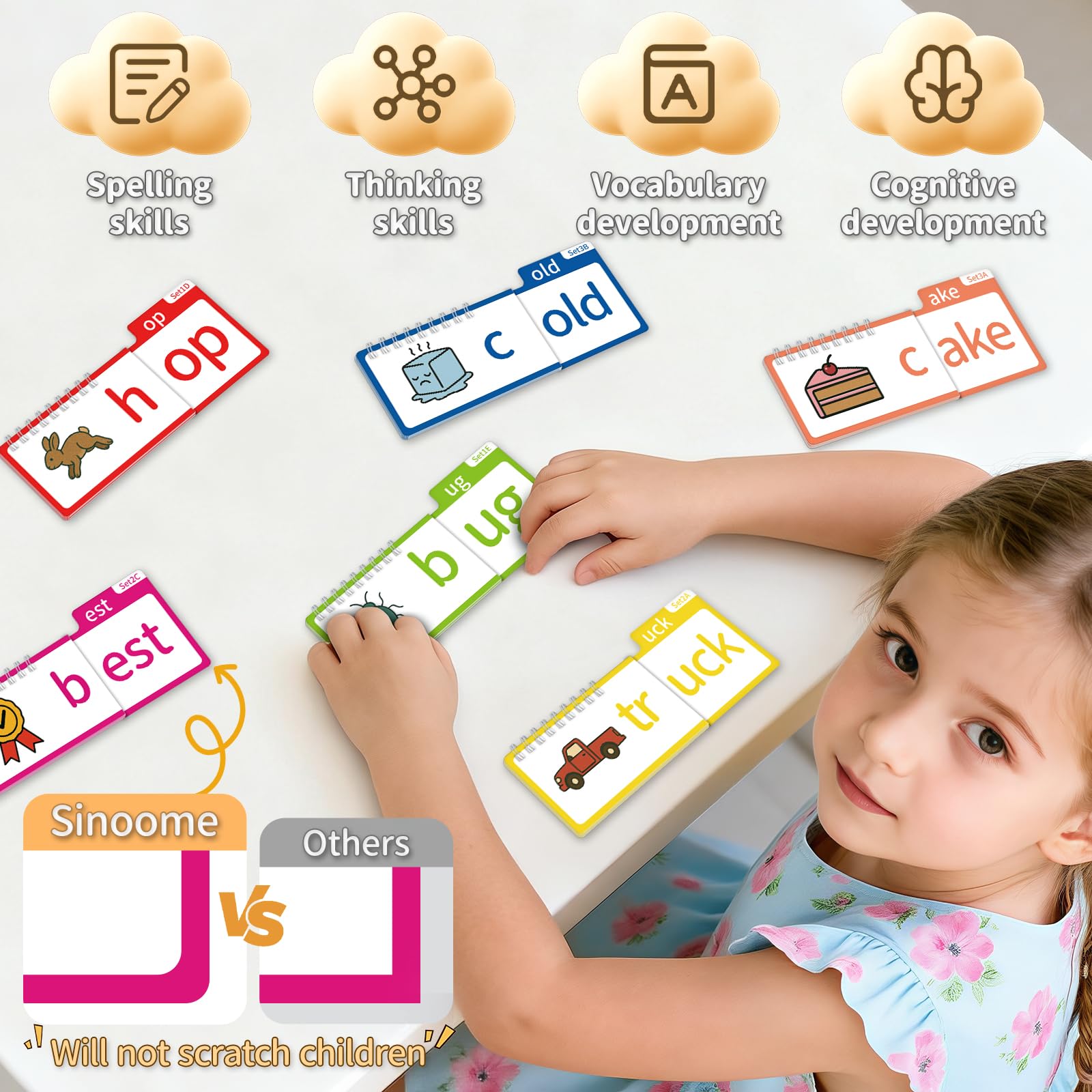 Phonics Flash Cards, 40 Read and Rhyme Flip Books, Phonics Game Flash Cards for Kids Step by Step Word Family Build Book - Image 4