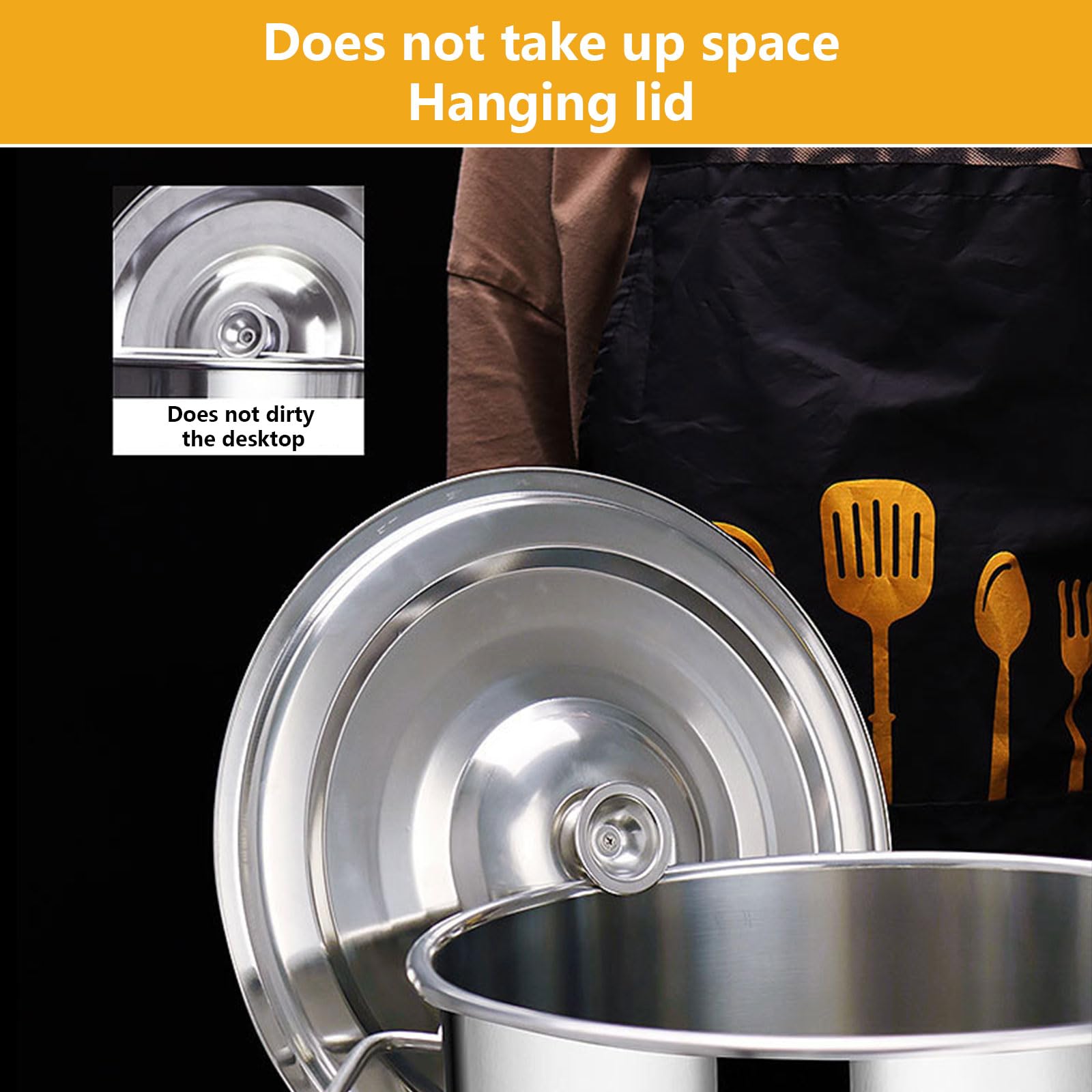 Pentola da zuppa Professionale in Acciaio Inox con Coperchio, Grande pentola Profonda 30x30 cm, Ideale per fornelli a Gas, hotpot e Cottura a Base di Latte, pentola da Cucina Resistente.