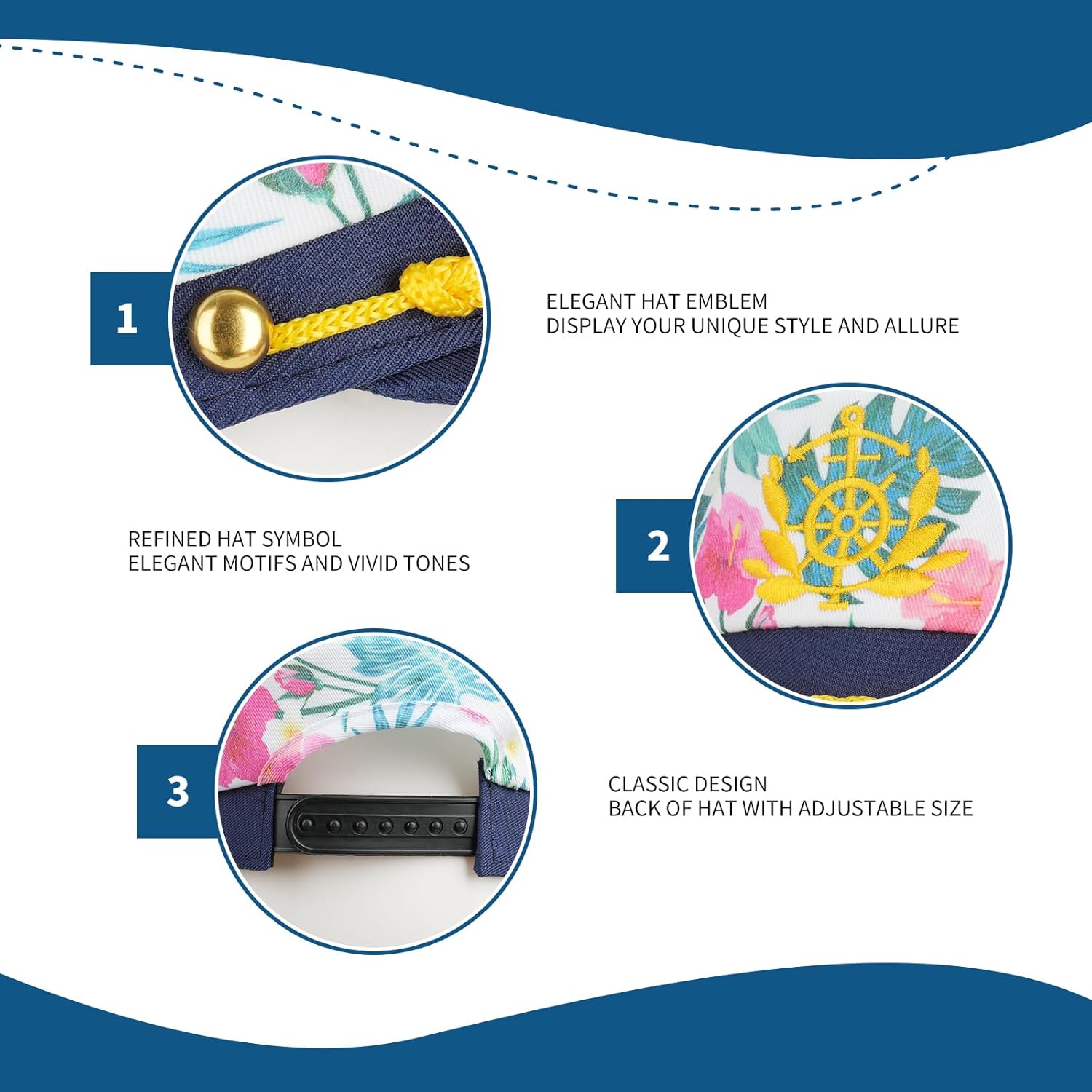 Captain Yacht Hat, Adjustable for Women Men, Navy Marine Admiral Costumes Accessory - Image 5