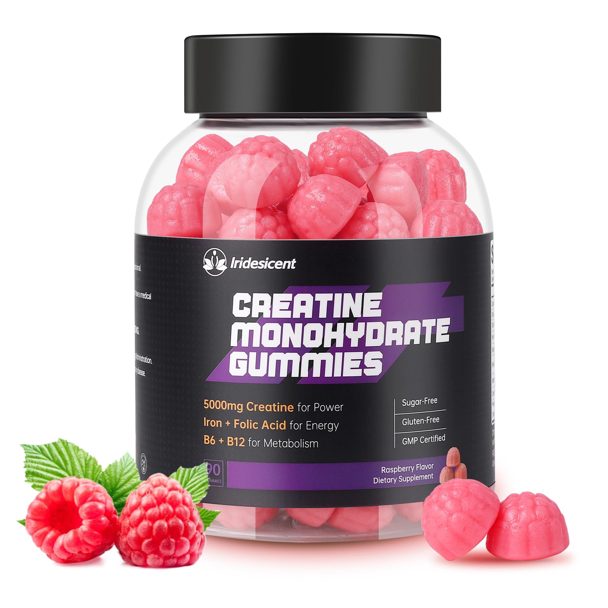 5g Creatine Monohydrate Gummies, Sugar Free, 90 Count Raspberry 90 Count (Pack of 1)