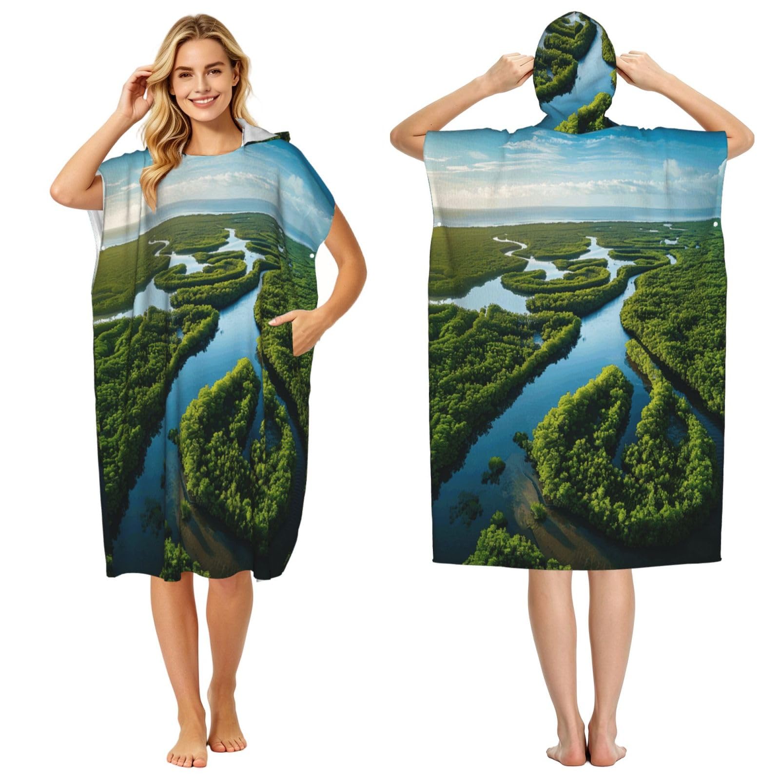 KLGRTJHK Mangrove Adult Hooded Beach Poncho Towel 43"X35"