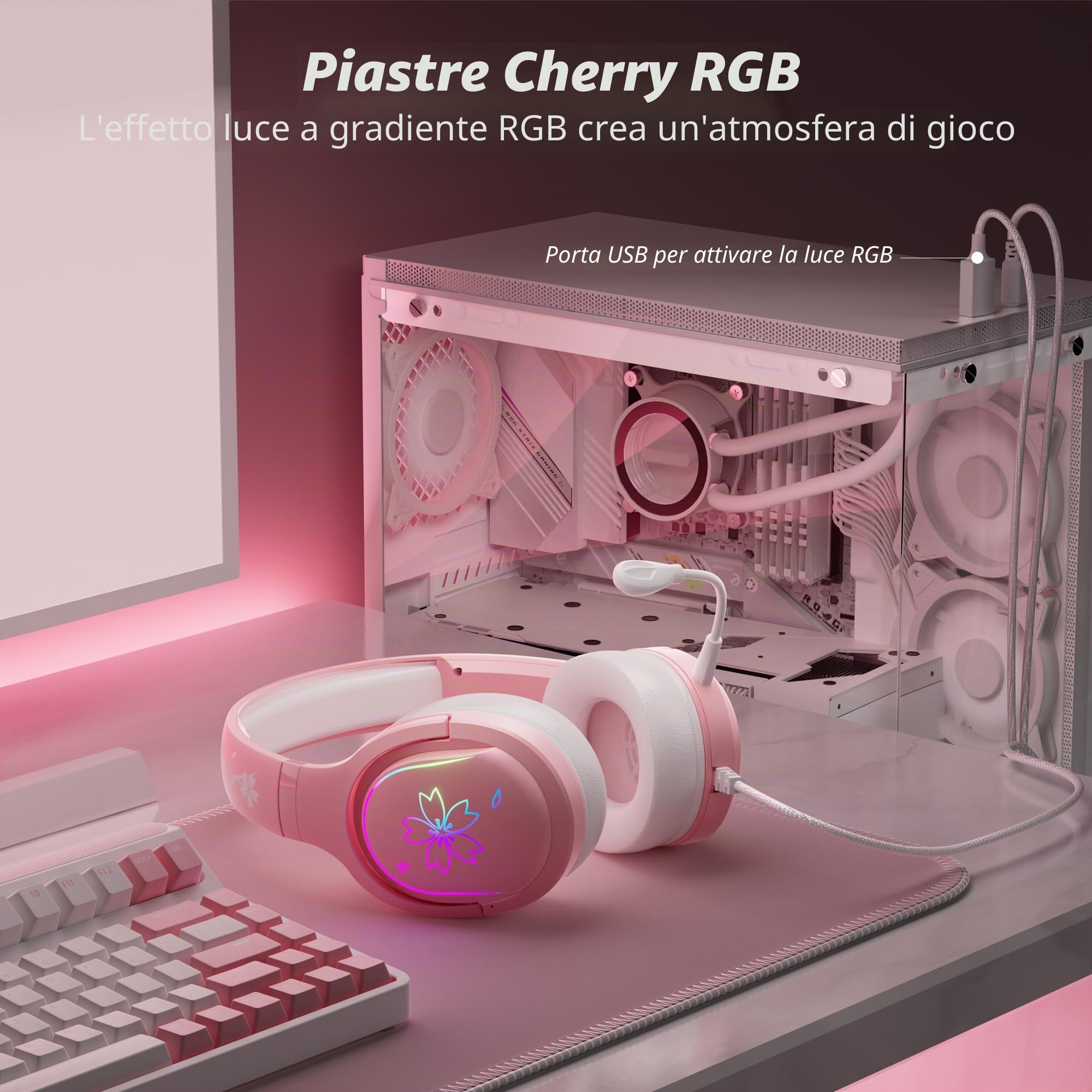 Mytrix Cuffie rosa con LED RGB che si illuminano carine cuffie per bambini cablate con microfono, cuffie regolabili over-ear per ragazze, cuffie per interruttore/PC/telefono/iPad/studio/viaggi