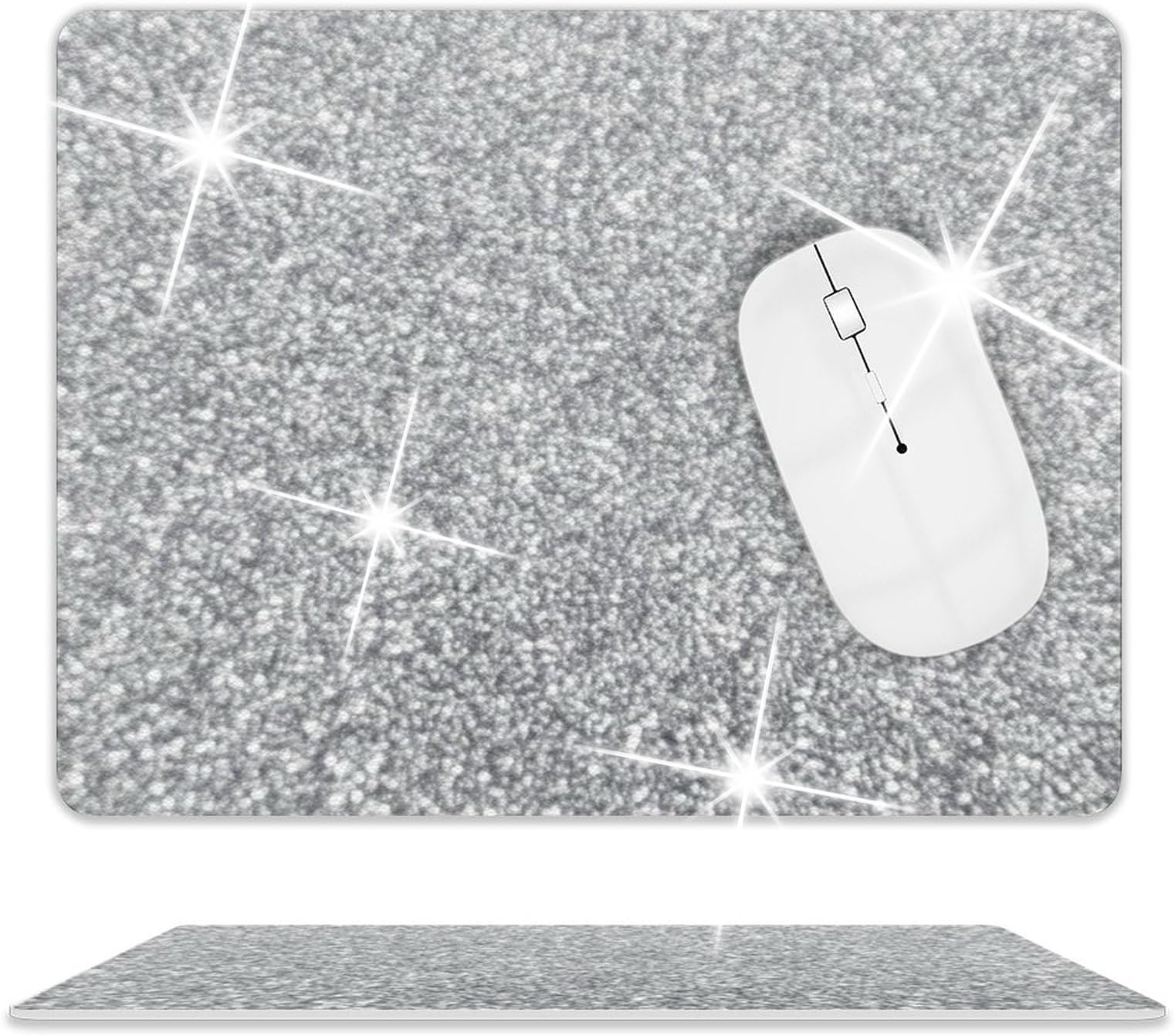 Mouse Pad Diamond Silver Glitter Sparkle Mousepad Bling Desk Accessories Gaming Bling Rubber Pads for Laptop, One Size