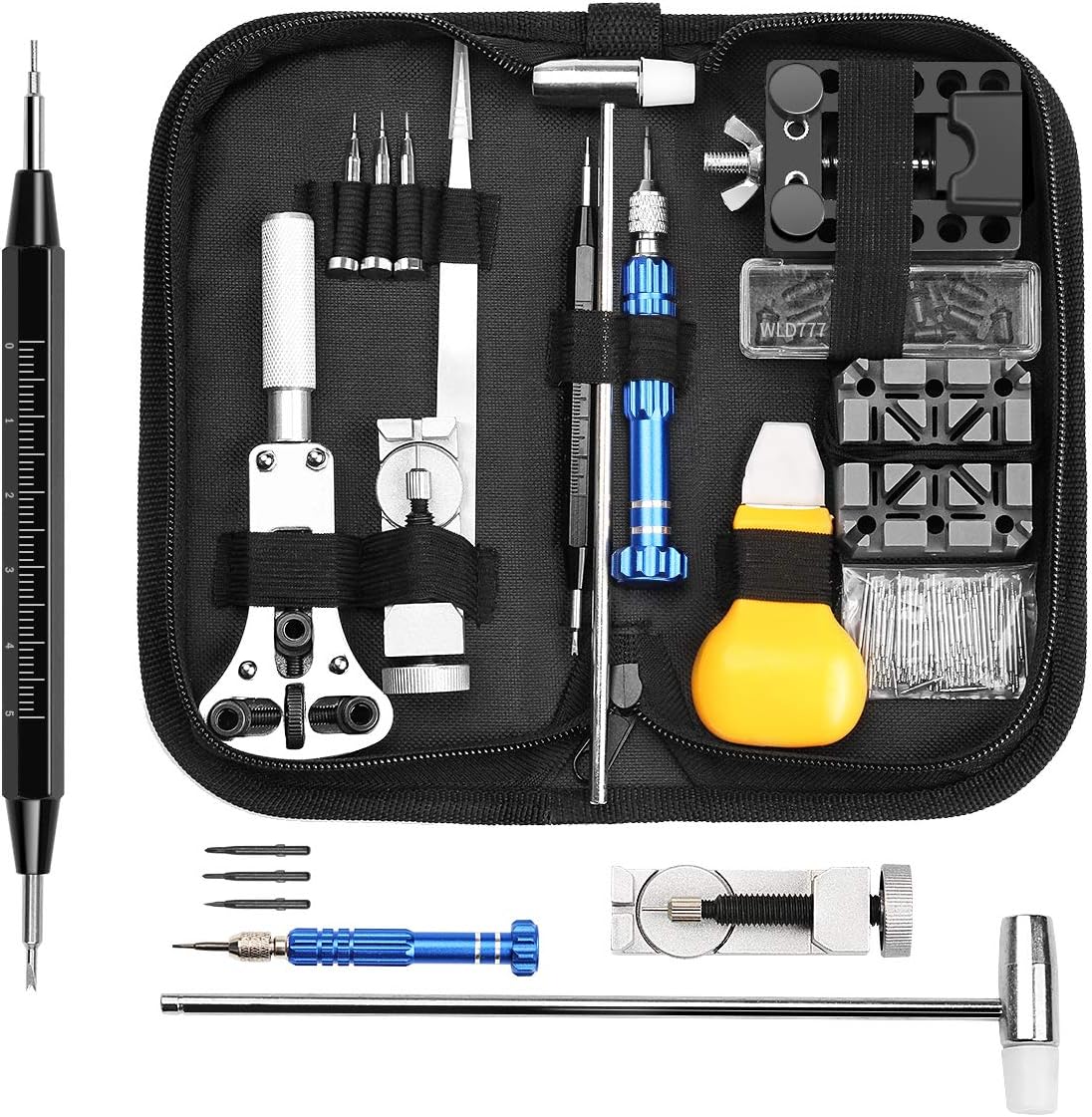 Watch Repair Tool Kit, Professional Spring Bar Tool Set Watch Band Link Pin Tool Set, Watch Battery Replacement Tool with Carrying Bag