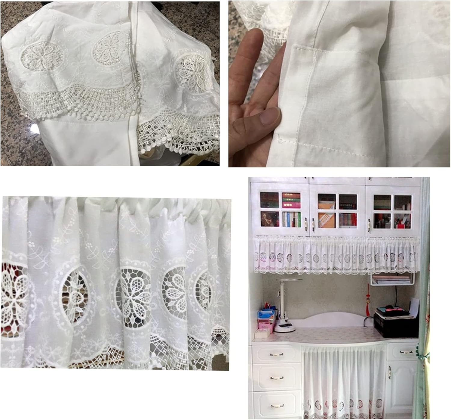 Kitchen Curtain,Cotton Embroidery Short Tier Curtains Valance,Bistro Curtain Country Style,Cafe Curtains for Bathroom Kitchen Small Windows Bookshelf Wardrobe Living Room and Bedro