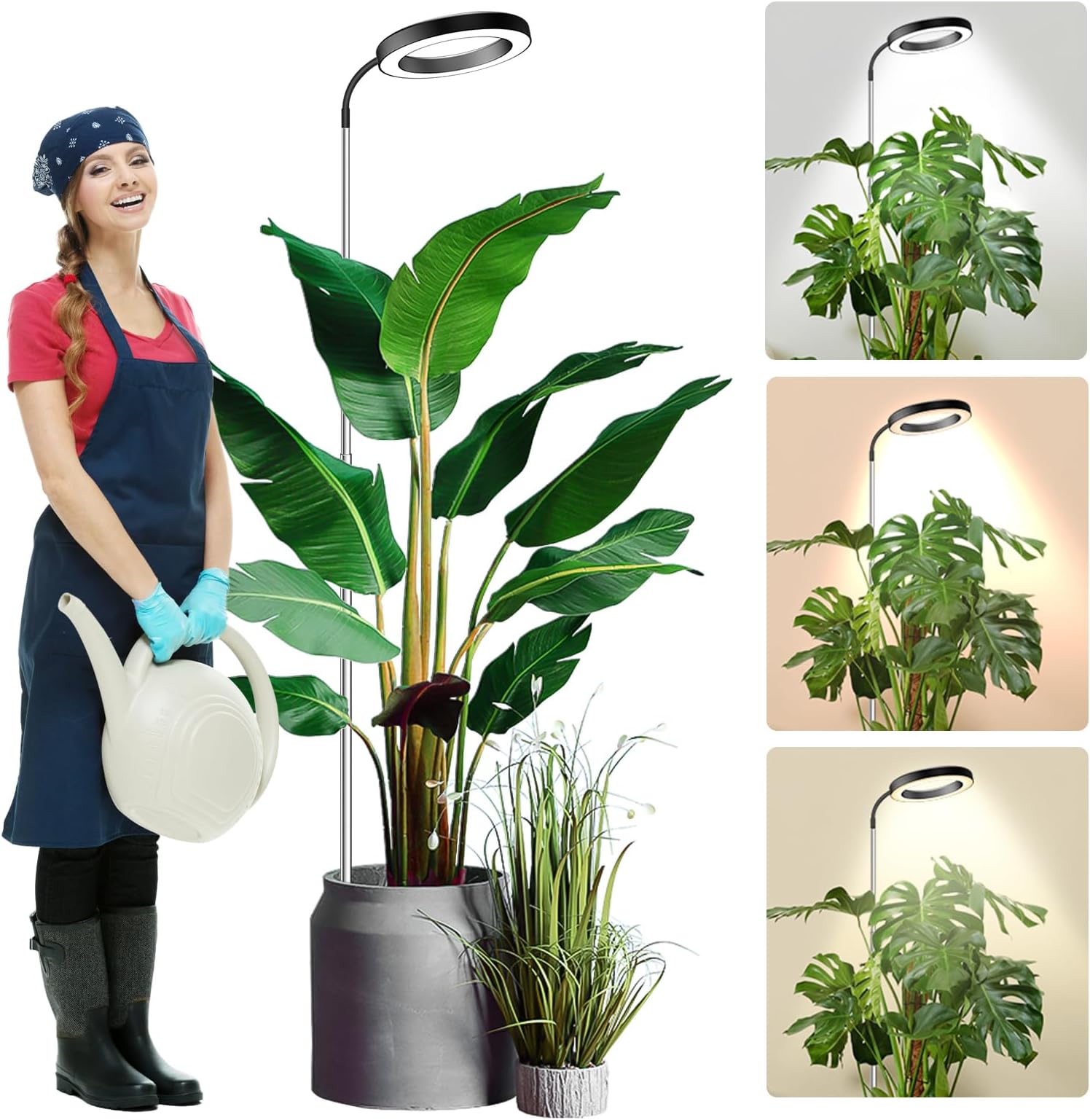 Grow Lights - 80 LED Full Spectrum, 65in Plant Lights with 360° Gooseneck, 3 Color, 6/12/16H Timer, 5 Brightness, Height Adjustable, Black