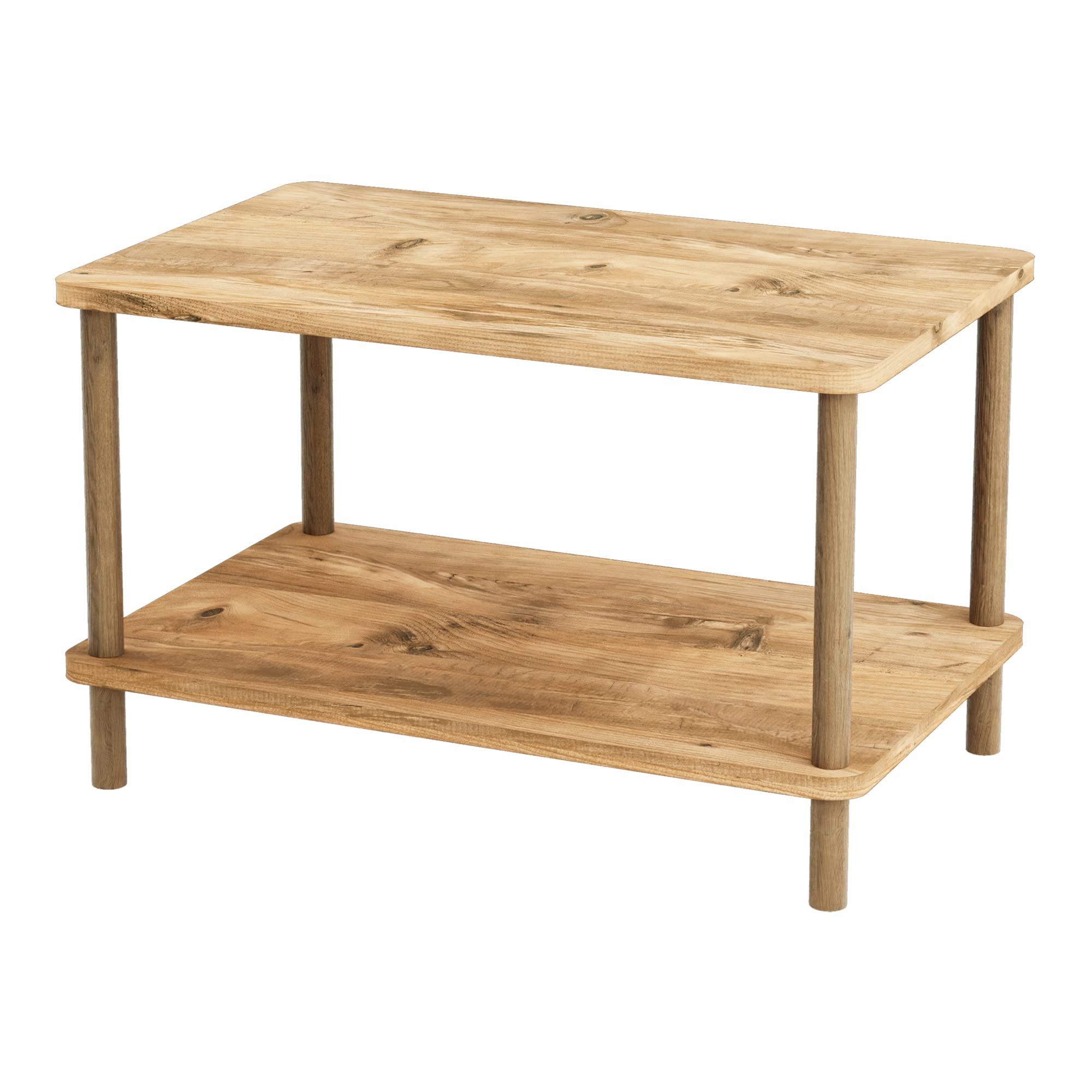 [en.casa] Mesa de Centro Rectangular con Estante Mesa Auxiliar para Sala de Espera Polivalente Aglomerado/Madera Haya 43 x 70 x 44 cm Efecto Madera