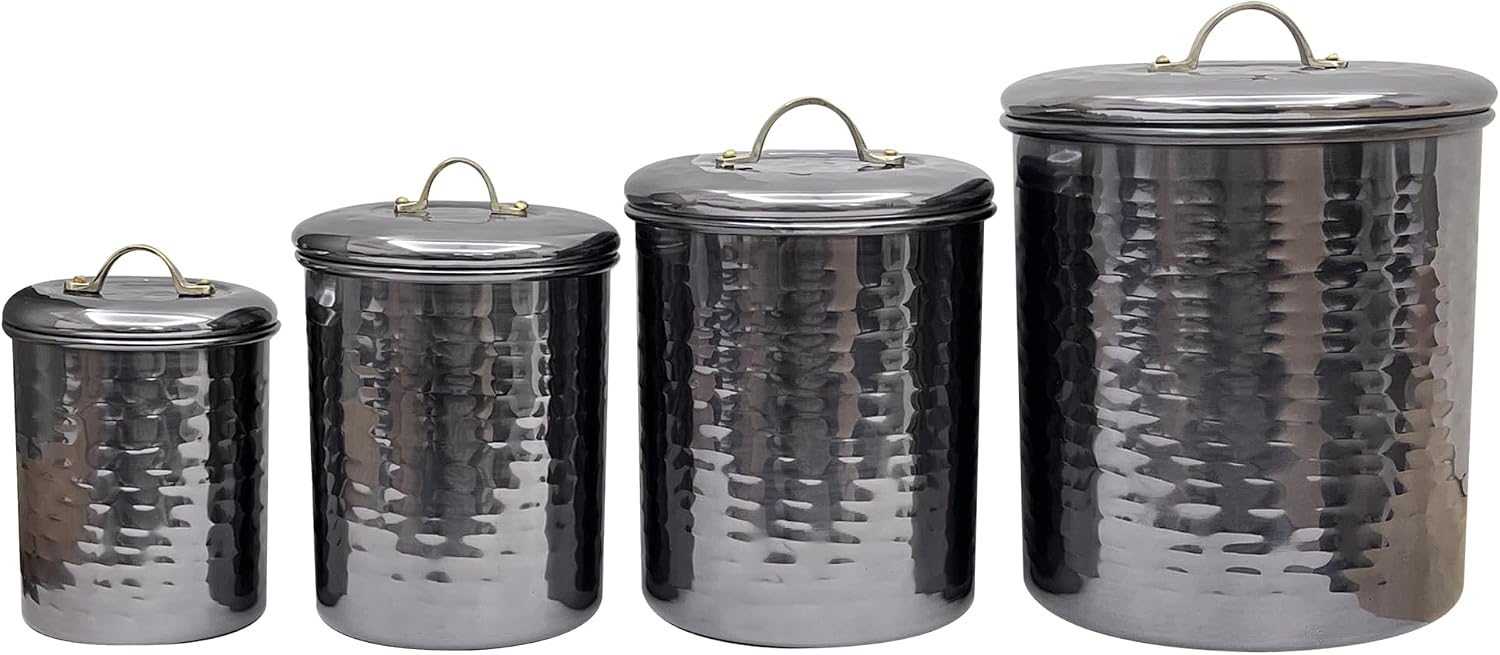 nu steel Set Of 4 Food storage Container Kitchen Hammered Canister with black nickel finish
