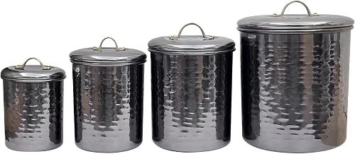 nu steel Set Of 4 Food storage Container Kitchen Hammered Canister with black nickel finish