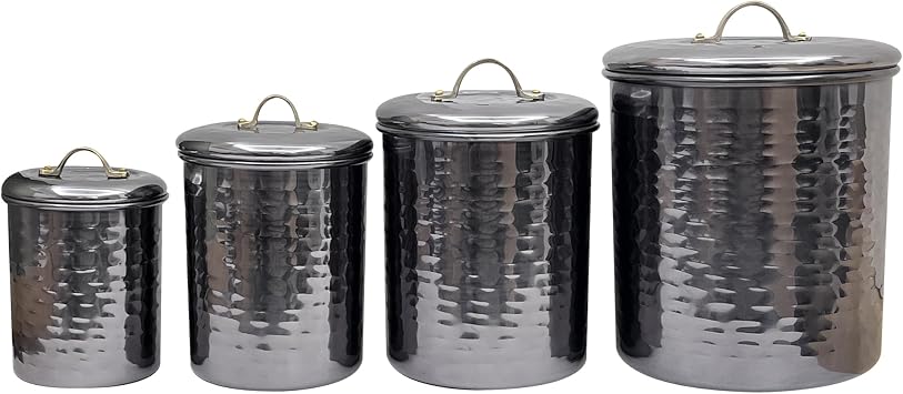 nu steel Set Of 4 Food storage Container Kitchen Hammered Canister with black nickel finish