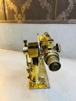 Vintage Brass Theodolite with Telescope and Compass, Surveying Instrument, 5.5x9.5 Inch Base, Optical Glass Lens