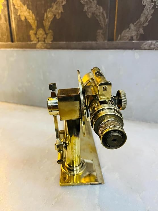 Vintage Brass Theodolite with Telescope and Compass, Surveying Instrument, 5.5x9.5 Inch Base, Optical Glass Lens