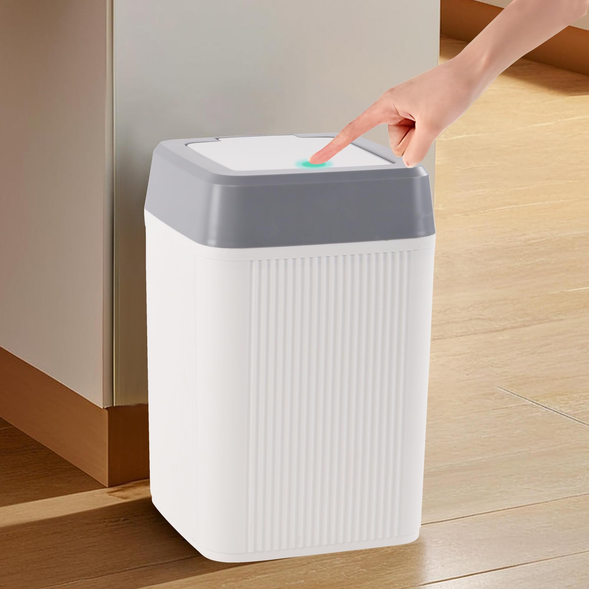 Heart Home 10 Ltr Plastic Waste Basket for Kitchen Dustbin with One Touch Press Open Lid | Office and Bathroom Dustbin Garbage Trash Can Bin | Portable Dust Bins for Home | Orbit | White
