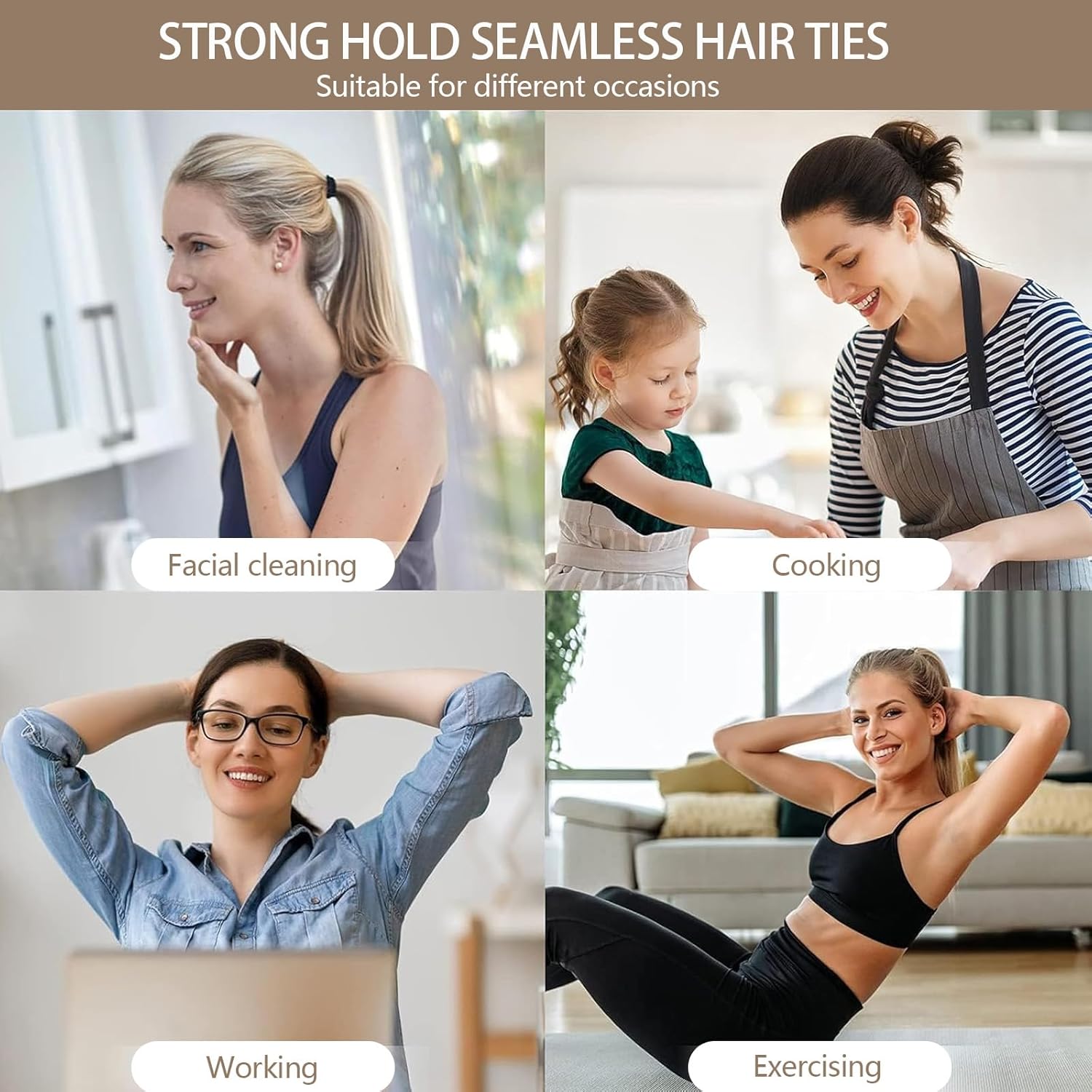 Bessrung 80 Pcs Brown Hair Ties No Damage, Seamless Elastic Hair Ties for Women Girls, Strong, Stretchy Soft Nylon Ponytail Holders for Thin Thick Hair, Hair Accessories for Valentine's Day Gift - Image 6