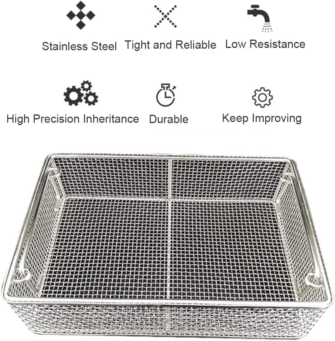 Caja de desinfección de Instrumentos quirúrgicos médicos, Caja de Limpieza de Equipos médicos de Acero Inoxidable 304, Uso Industrial de Alta Temperatura y presión,34 * 25 * 7cm