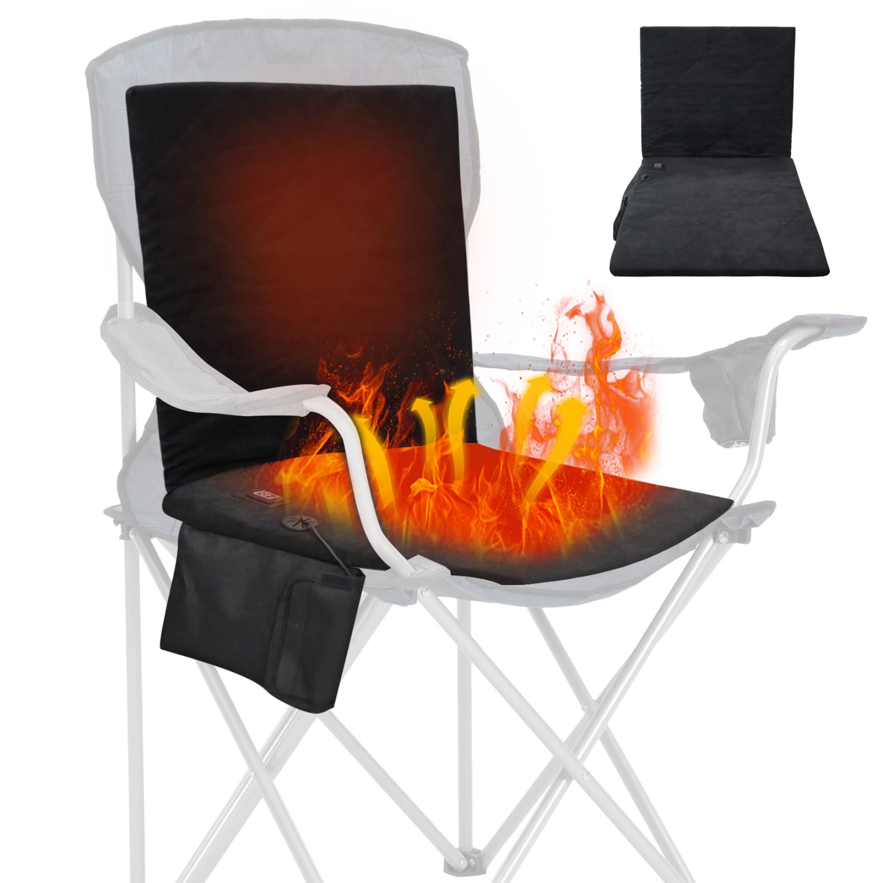 Cojín de asiento con calefacción USB para silla de camping y pesca en invierno