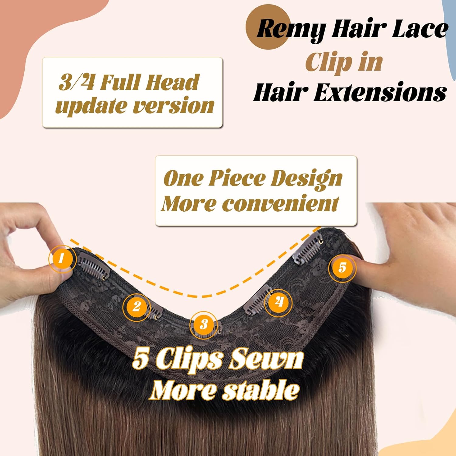 Clip in Hair Extensions Real Human Hair,Brown Ombre Clip in Human Hair Extensions 20Inch Ombre One Picec 5 Clips 3/4 Full Head U-Shaped Hair Clip in Hair Extensions for Women(100g,1BT6)
