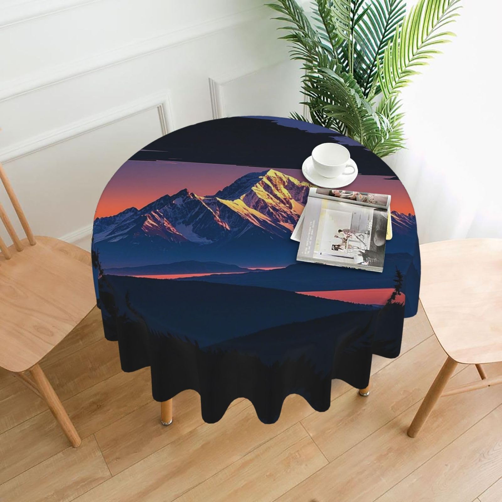 Nappe ronde imprimée Twilight 152 cm en polyester lavable cuisine