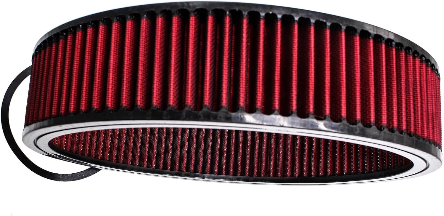 14" X 3" Round High Flow Washable Air Cleaner Filter Assembly w/Chrome Flow-Thru Lid for Caburetor Lid 5-1/8" Carb Neck Compatible with Ford/GMC/Chevy SBC BBC