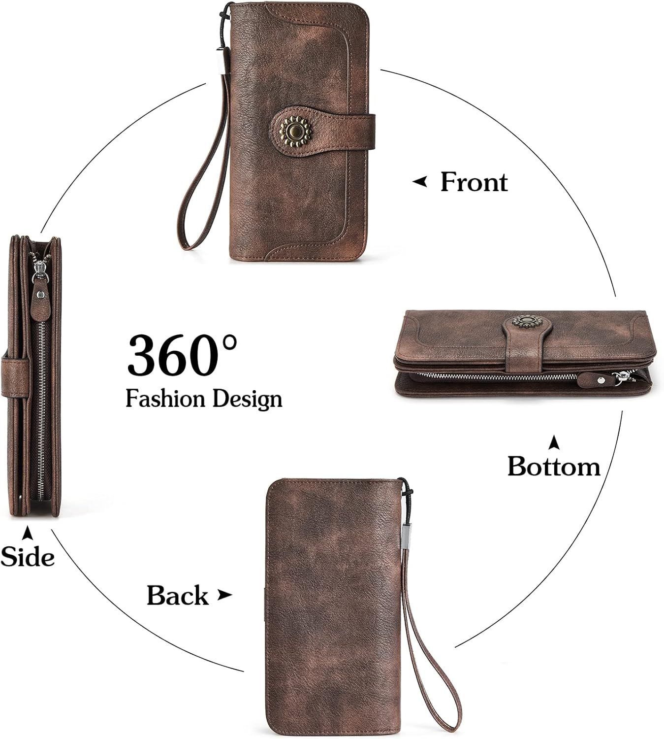 BOSTANTEN Leather Wallet for Women RFID Blocking Zip Around Credit Cards Holder Phone Clutch - Image 3