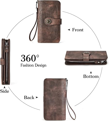 Miniatura 3 de BOSTANTEN Cartera de cuero genuino para mujer, de gran capacidad, cartera de mano, tarjetero con bloqueo RFID