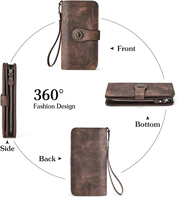 BOSTANTEN Leather Wallet for Women RFID Blocking Zip Around Credit Cards Holder Phone Clutch