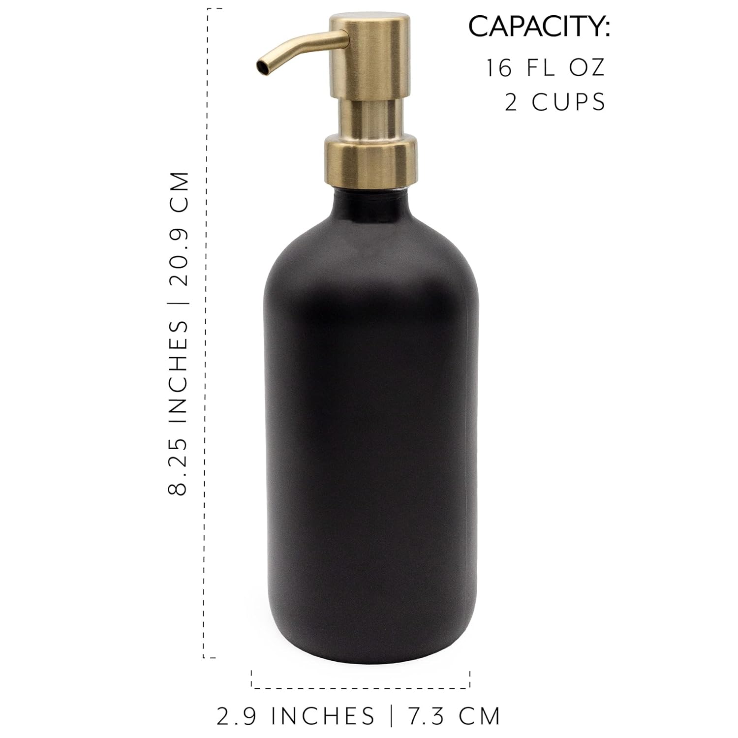 Darware 16oz Glass Pump Bottles (Set of 2, Black w/Gold); Soap Dispenser Pump Bottles with Brushed Metal Pump Tops - Image 6