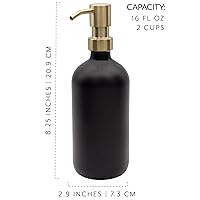 Vista 6 de Darware Botellas de bomba de vidrio de 16 onzas (juego de 2, negro con oro); botellas dispensadoras de jabón con tapas de bomba de metal cepillado