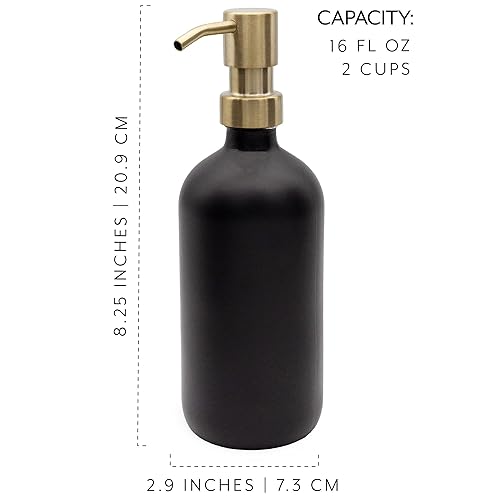 Miniatura 6 de Darware Botellas de bomba de vidrio de 16 onzas (juego de 2, negro con oro) botellas dispensadoras de jabón con tapas de bomba de metal cepillado