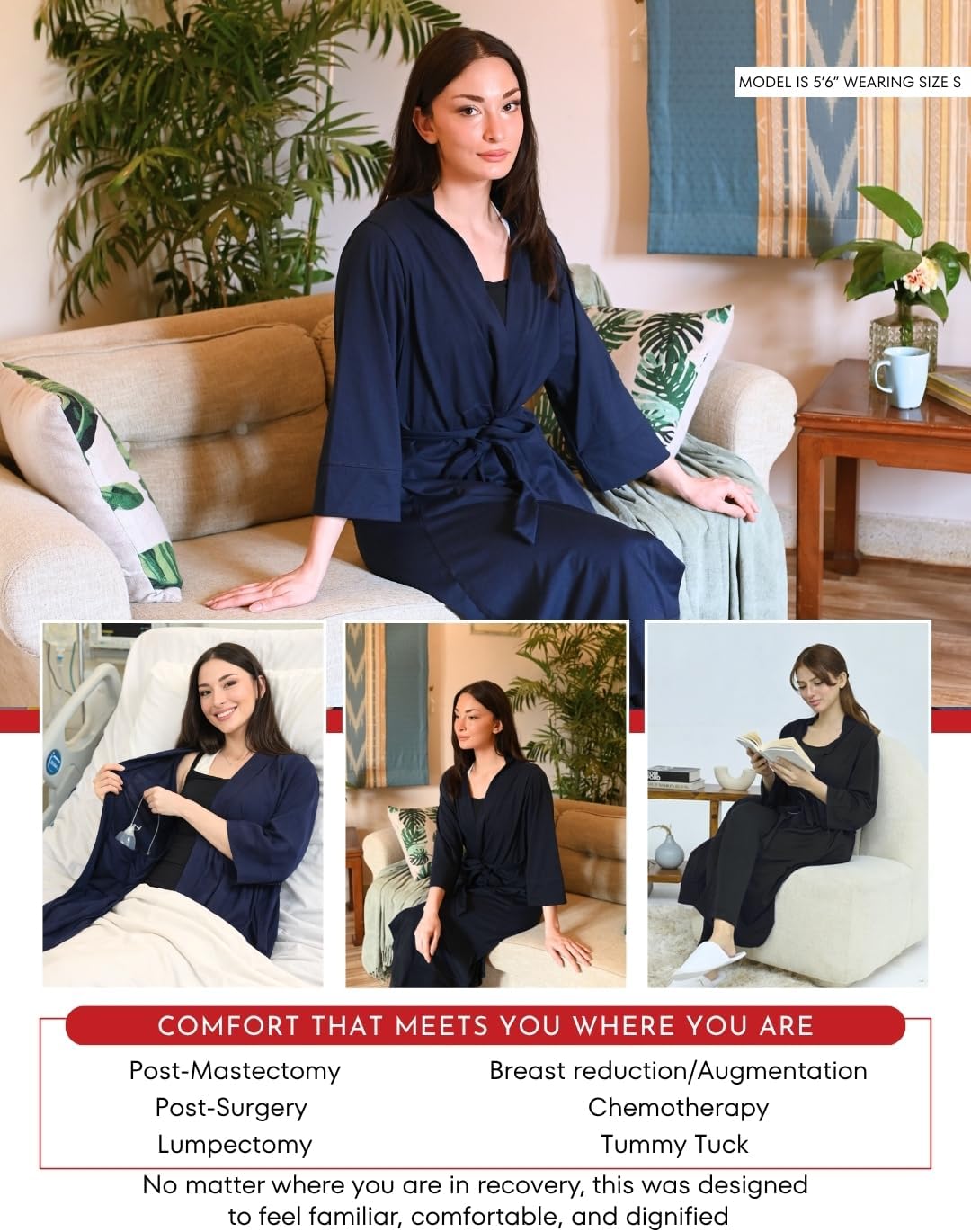 Inspired Comforts Breast Cancer Post Surgery Mastectomy Recovery Robe with Internal Drain Pockets