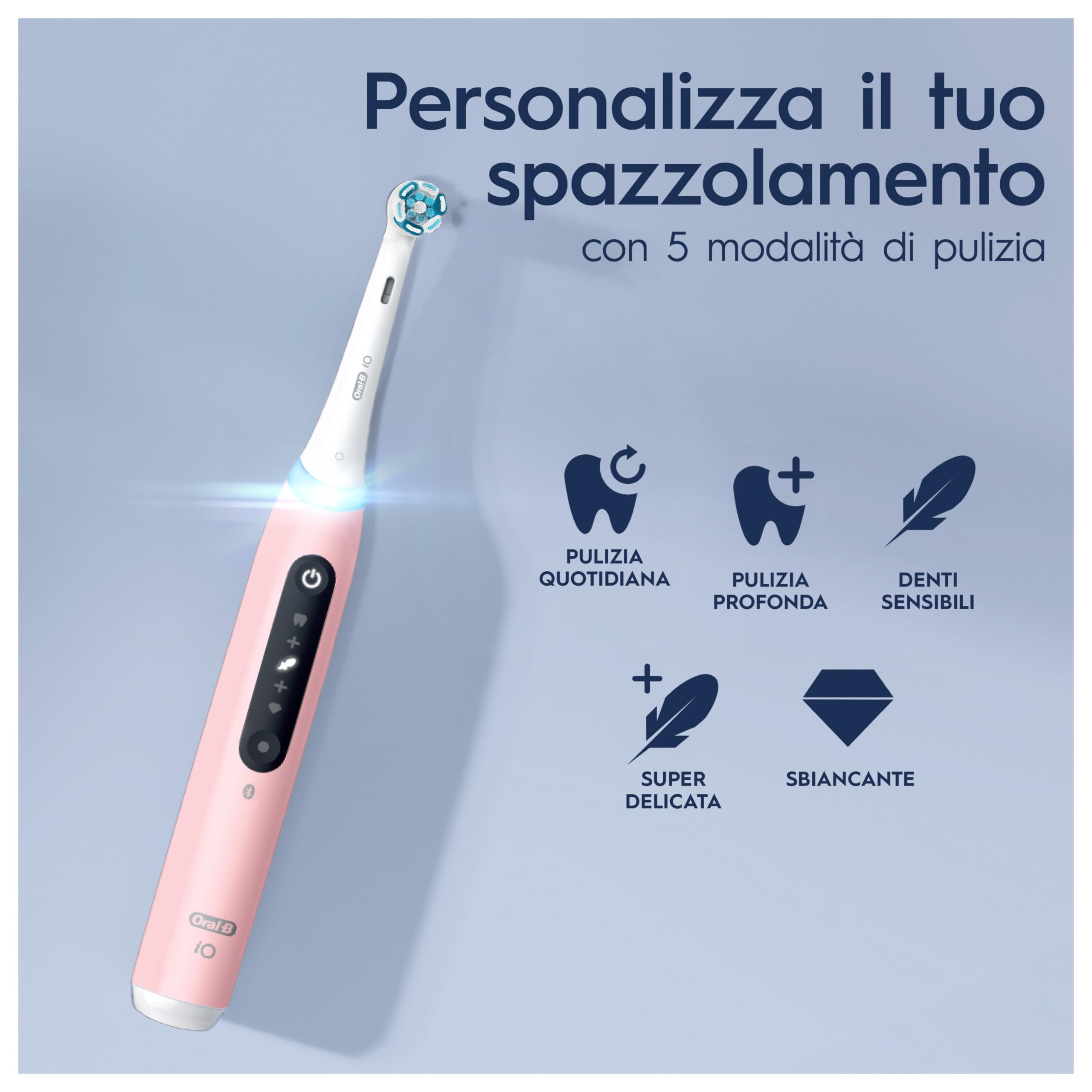Oral-B iO 5 Spazzolino Elettrico, con 1 Testina di Ricambio, Custodia, Rosa - 1 Testine di Ricambio per Spazzolino Elettrico, Ricaricabile, Custodia da Viaggio, Sensore di Pressione, Pulizia Denti