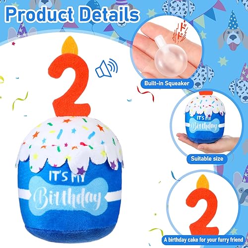 Dog 5th Birthday Cake Toy Accessories for Girl Boy Gifts, Blue Squeaky Plush Toy for Dog Birthday Party Decor Favor for Large, Medium and Small Dogs(Blue,2nd)