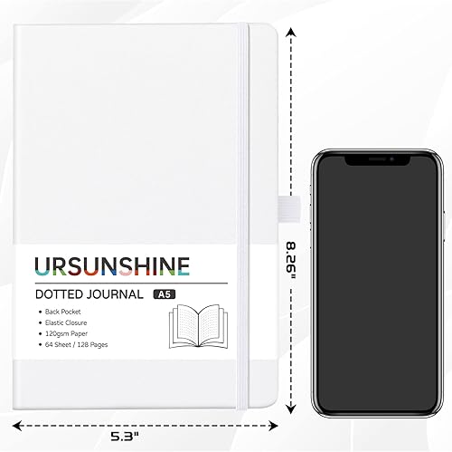 Miniatura 3 de Cuaderno punteado, diario, 5.3 x 8.26 pulgadas, tapa dura, prémium, papel grueso, doble espiral, bandas, cuero negro sintético, lazo para bolígrafo,