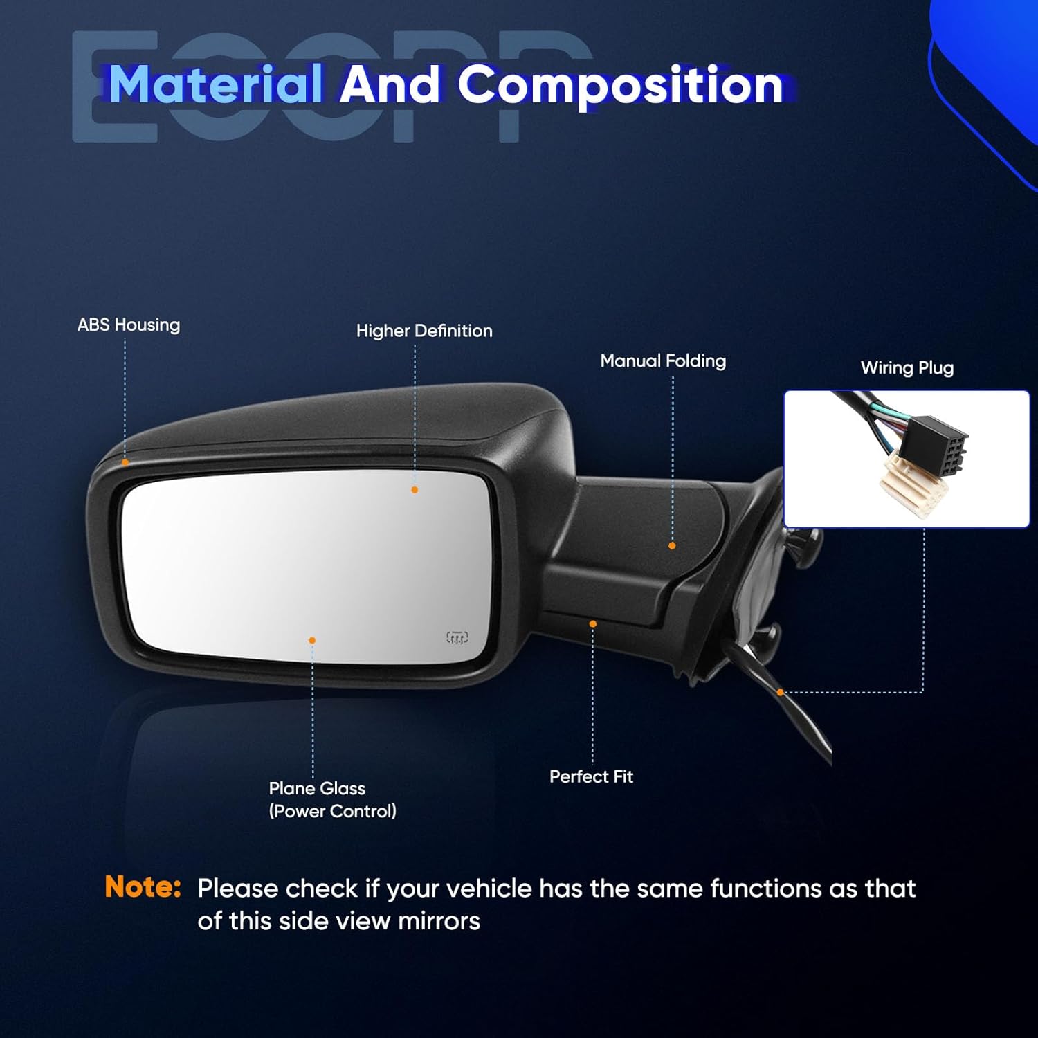 ECCPP Heated Side Mirrors Rear View Mirrors fit 2011-2013 For Dodge For Ram 1500 3500 2011-2015 For Ram 2500 2009-2010 For Dodge For Ram 1500 with Power Heated Turn Signal Light Manual Fold Black