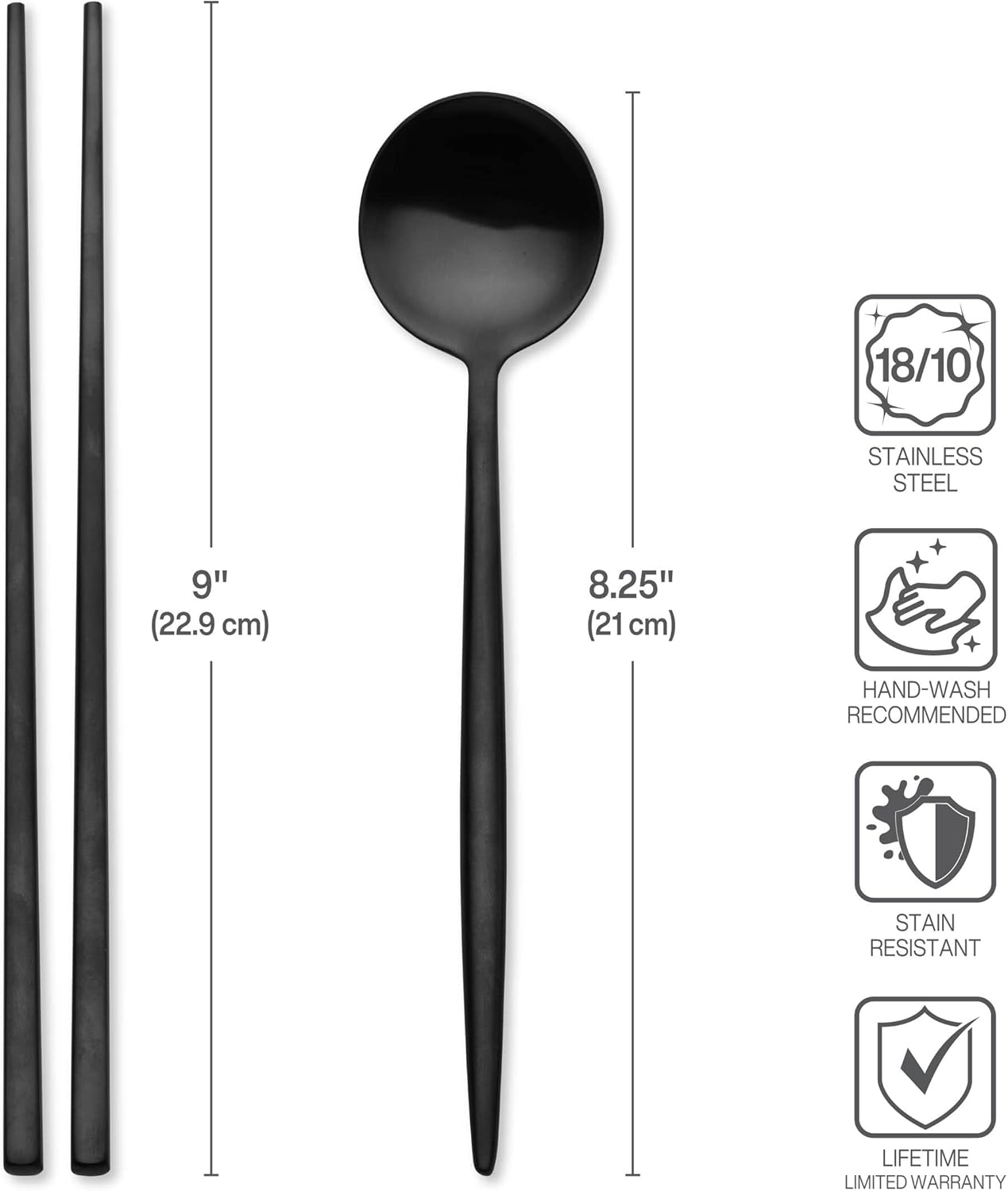 Studio Nova Premium 18/10 Stainless Steel Black Chopsticks & Spoon Set