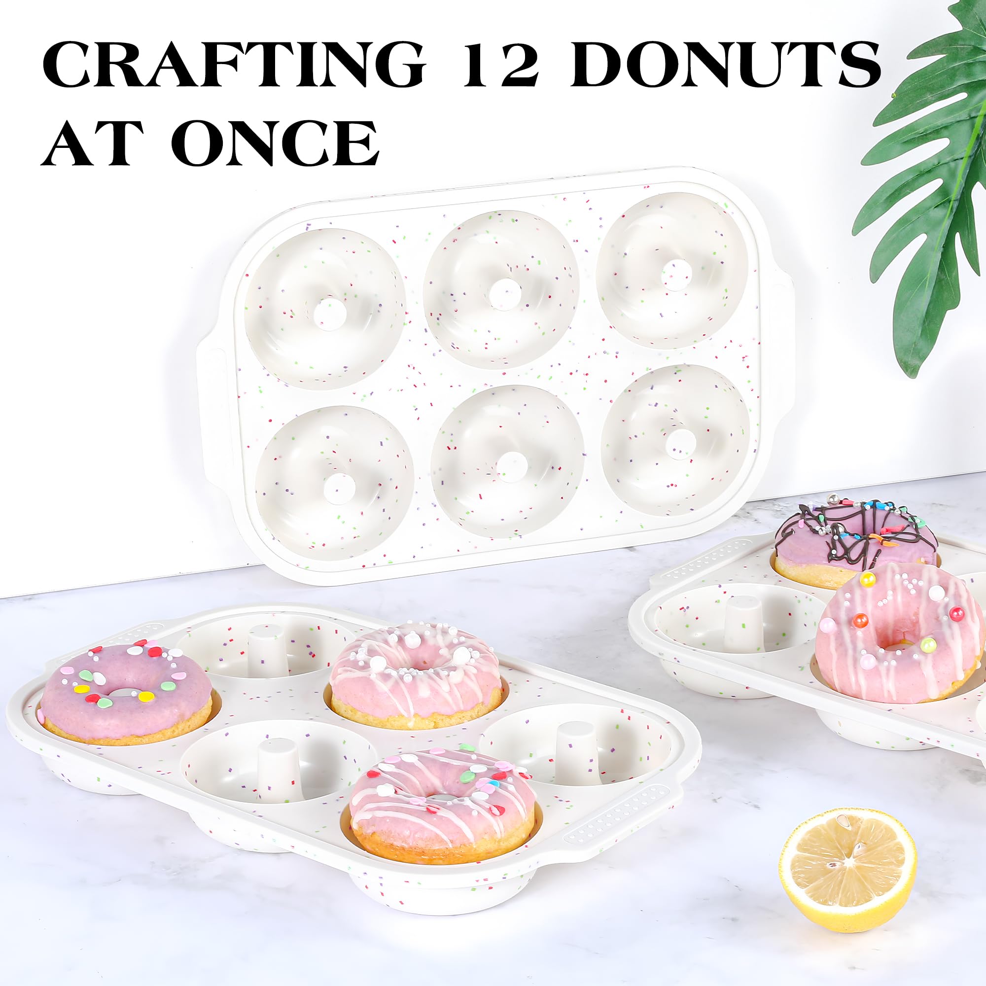 Molde de donas para hornear moldes de silicona para donas, bandeja antiadherente para donas de 6 cavidades, moldes de bagel grandes de 3.25 pulgadas con marco reforzado de metal, juego de 2 6