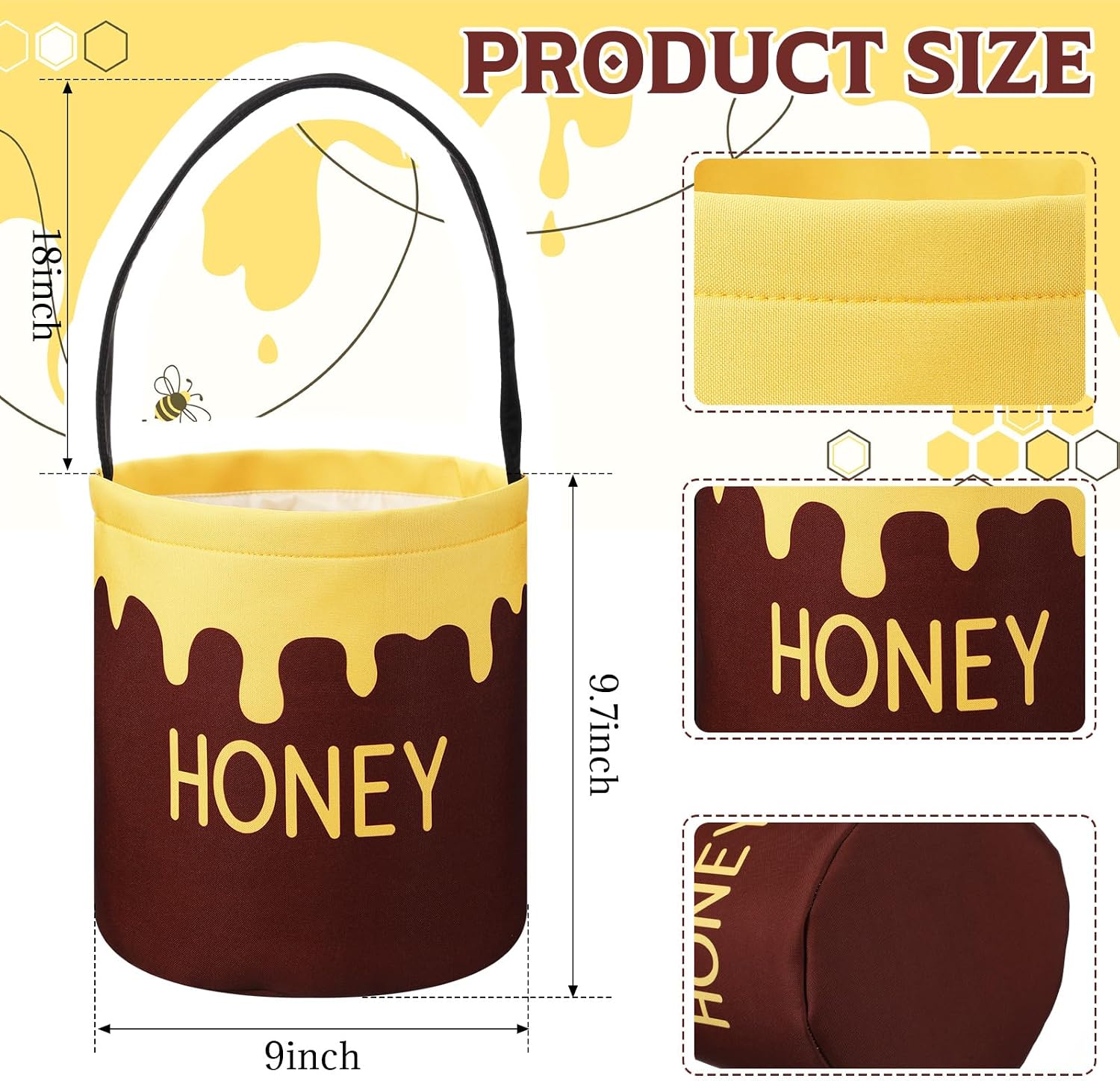 Honey Basket with Handle, Canvas Honey Bee Gifts Bucket Tote Goody Basket for Home Party Decoration Supplies