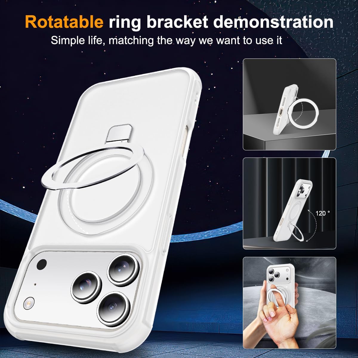 Compatible with iPhone 17 Pro Max Case with Invisible Magnetic O-Ring Stand Military-Grade Phone Case for iPhone 17 ProMax 6.9" [Compatible with Mag-Safe][Great Grip Feeling],Translucent - Image 2